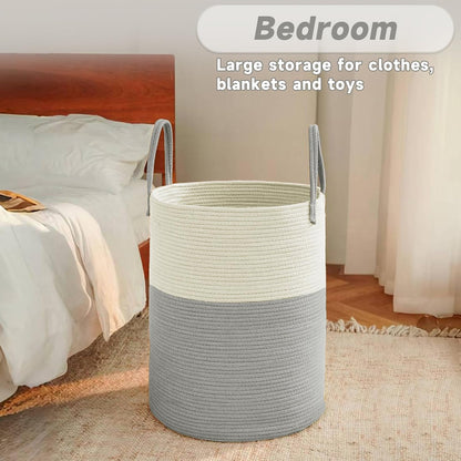 JMvicyroam Large Woven Laundry Basket Hamper,60L Cotton Rope Storage Bin for Blankets,Toys and Clothes,Decorative Tall Nursery Hamper for Living Room,Baby Nursery,Bathroom and Bedroom,Brown