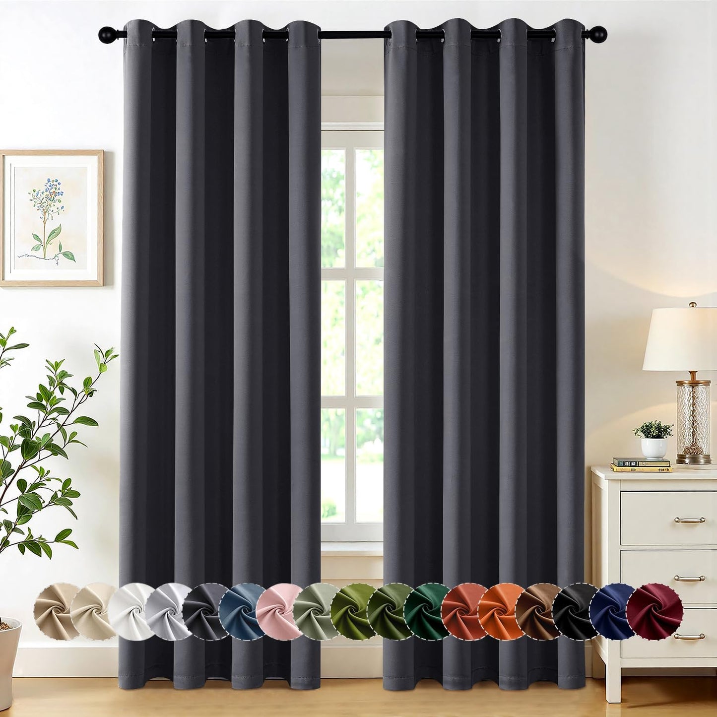 MIULEE Blackout Curtains for Bedroom Living Room 2 Panels, Thermal Insulated Room Darkening Drapes Grommet Noise Reducing Light Blocking Window Treatments 63 Inches Long 40x63 Inch Black - Colors A