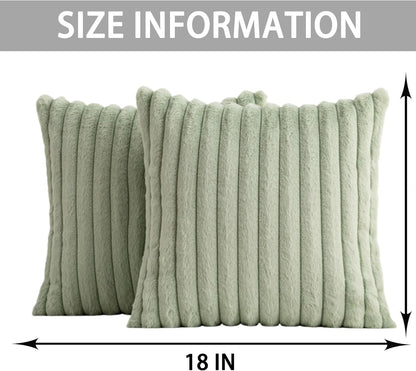 Aegero Pack of 2 Faux Fur Christmas Throw Pillow Covers 18x18 Inch, Soft Plush Striped Neutral Couch Pillow Cover, with Velvet Back Modern Home Decor for Sofa Living Room Couch Bed Cream White
