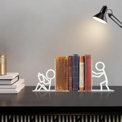 Bookends Decorative Metal Unique Office Desk Bookends Cute Book Ends Reading Decor Bookshelf Decor for Office School Library Bedroom, Book Lovers Gift