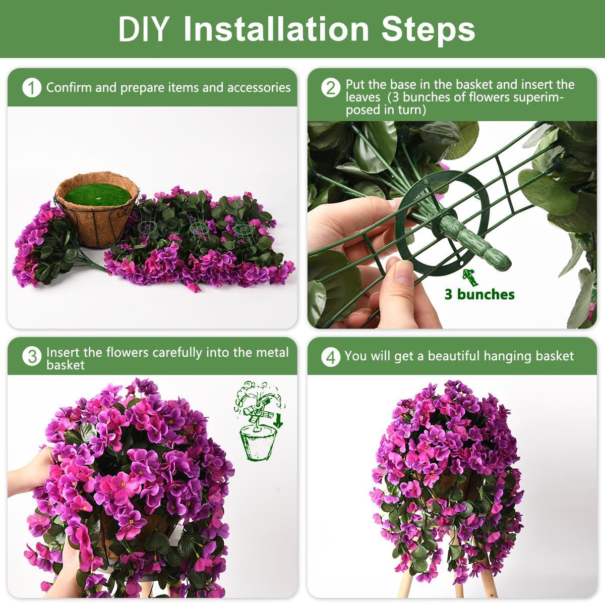 INQCMY Artificial Fake Hanging Plants Flowers Basket for Spring Summer Outdoor Outside Decoration,Faux Silk Begonia Flower in Planter Look Real UV Resistant for Home Porch Patio Balcony Yard Decor