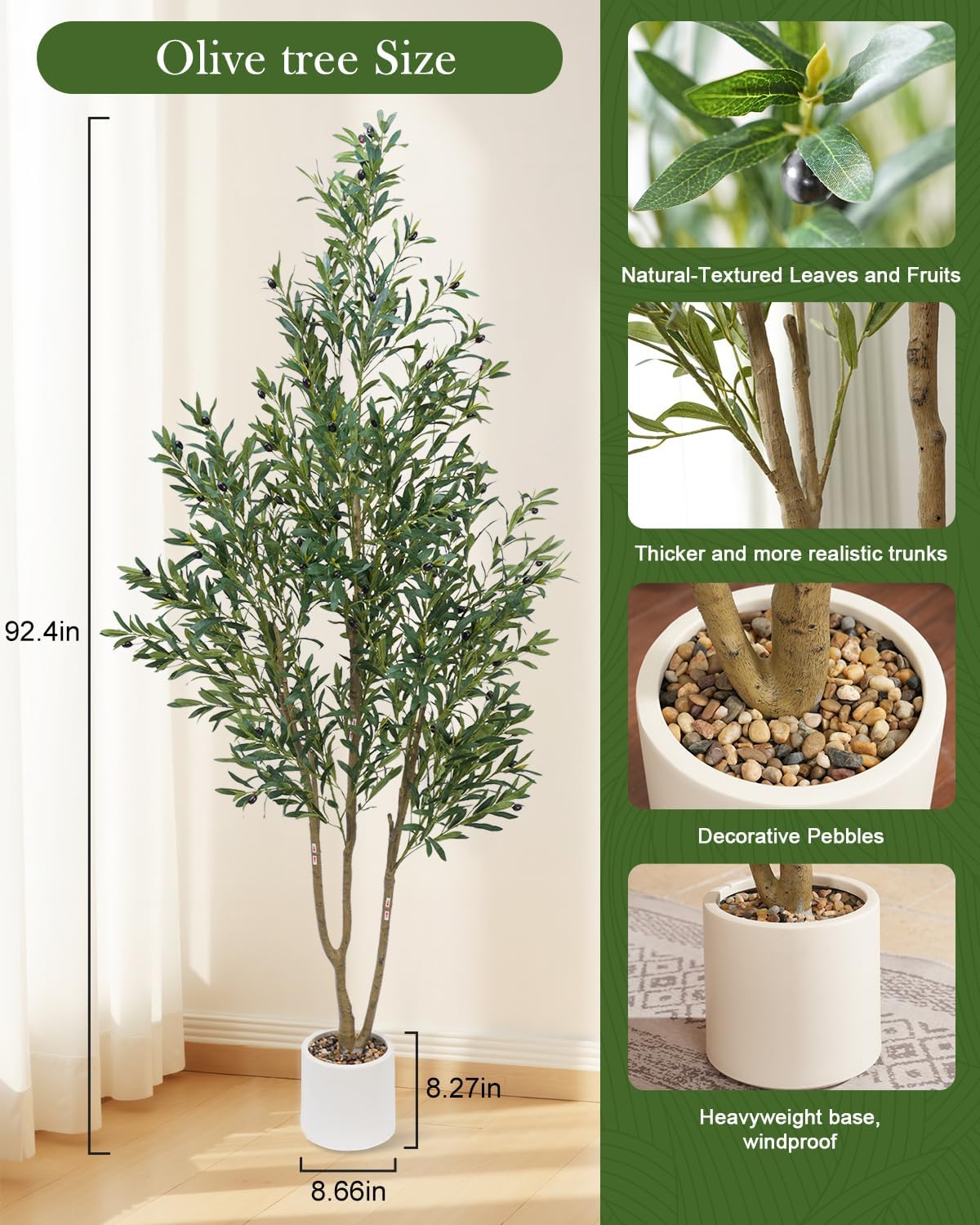 Olive Tree 6FT Fake Tree Faux Plants Indoor with Pot Artificial Tree Nearly Natural Olive Branches and Fruits for Living Room Home Office Decorations