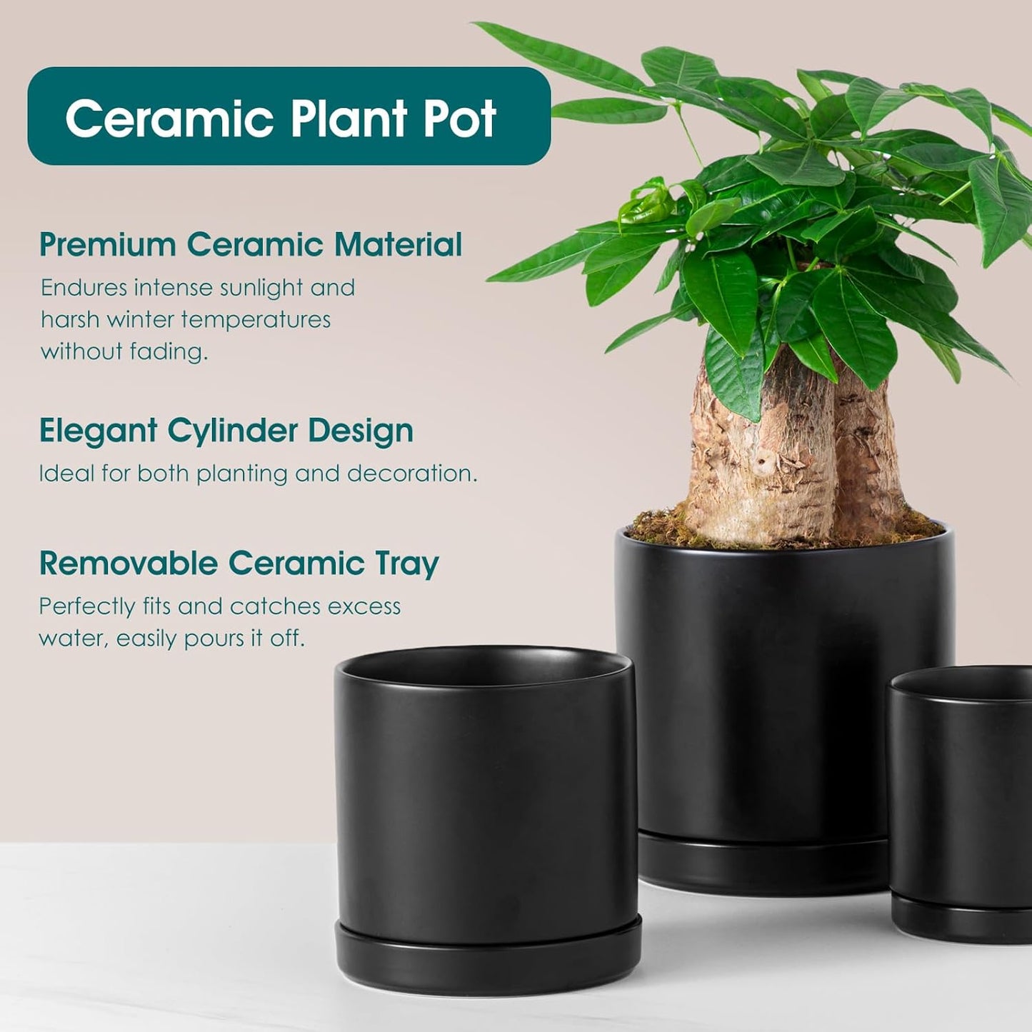 vancasso Ceramic Plant Pots, 3 Piece Planters for Indoor Plants, 4.25+5.25+6.25 Inch Flower Pots with Drainage, Plant Pots Indoor for Succulent, Pothos, Snake Plant and Money Tree, Etc (White)