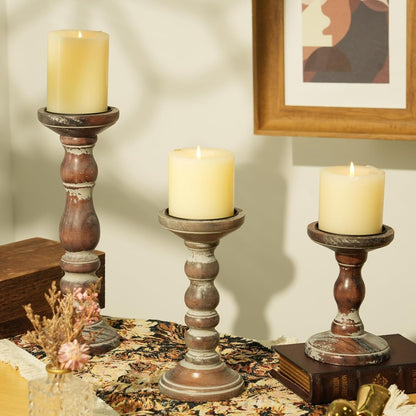 Wood Pillar Candle Holder: 3Pcs Rustic White Candle Holders for Pillar Candles Wood Candle Holders Distressed Wooden Farmhouse Candle Holder Large Rustic Candle Holder for Fireplace Table