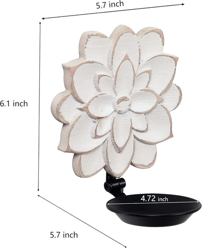 Farmhouse Candle Sconces Set of Two, Handcarved Wall Candle Holders Decorative, Flower Pattern, Distressed Finish Rustic Candle Holder Wall Decor for Living Room, Hallway