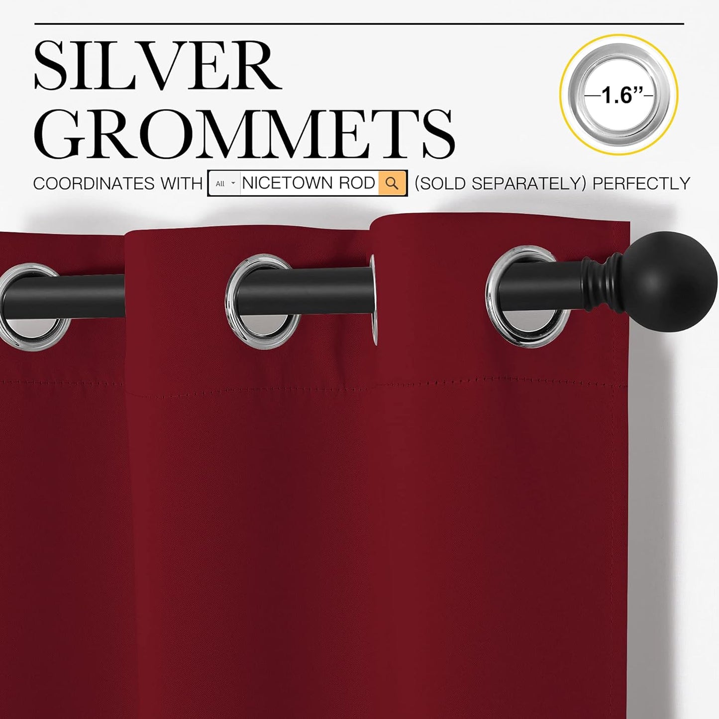 NICETOWN Halloween Pitch Black Solid Thermal Insulated Grommet Blackout Curtains/Drapes for Bedroom Window (2 Panels, 42 inches Wide by 63 inches Long, Black) - Colors A