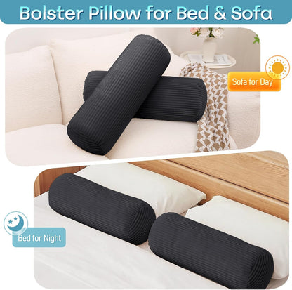 1 MIDDLE ONE Body Pillow, Memory Foam Body Pillows for Adults Sleeping, Decorative Bolster Pillow for Bed & Couch, Long Cylinder Tube Round Pillow, 24x7.87 Inches, Set of 2 (Light Grey)