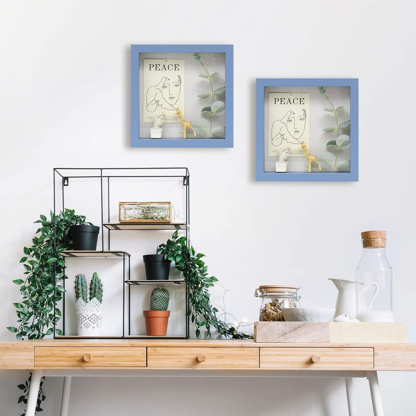 Muzilife 8x8 Shadow Box Picture Frame with Linen Board - Deep Wood & Glass Display Case Ready to Hang Memory Box Baby Sports Memorabilia, Pins, Awards, Medals, Wedding, Tickets and Photos (Black)