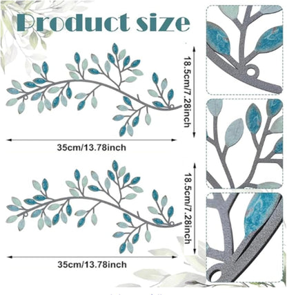 Hotop 2 Pieces Metal Tree Leaf Wall Decor Vine Olive Branch Leaf Wall Art Wrought Iron Scroll Sculptures Above the Bed, Living Room, Outdoor Decoration (Classic Style,Black)