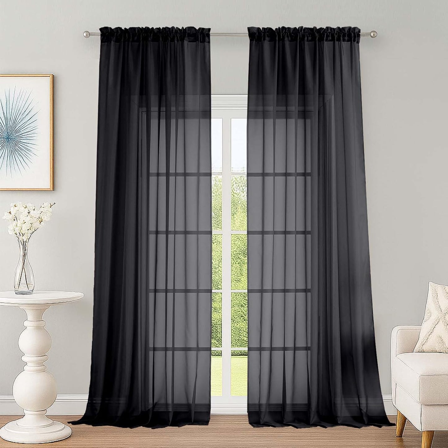 OWENIE Sheer Curtains 84 inches Long 2 Panels Set for Living Room/Bedroom, Rod Pocket Voile Sheer Panel Drapes, White, 2pcs, Each 42" W x 84" L - Colors B