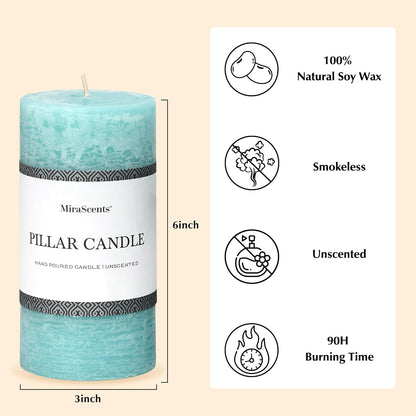 3x6 Inch Sage Green Pillar Candles Set of 3 - Unscented Spring, Long Clean Burning, Large Smokeless Dripless for Home Decor, Dinner Table, Bathroom, Rustic Decor