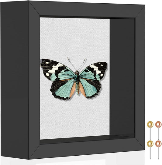 Califortree 8x8 Shadow Box Frame with Soft Linen Back - Push Pins Included, Memory Box Display Case for Flower, Tickets and 3D Items, Black