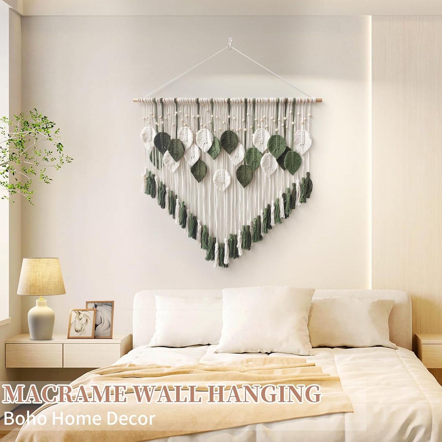 Lokeisna Macrame Wall Hanging, Woven Tapestry Beige & Dusty Rose Handmade Craft Macrame Wall Decor, Gallery & Nursery, Size 37.4” Lx27.5” W