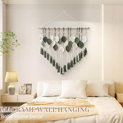 Lokeisna Macrame Wall Hanging, Woven Tapestry Beige & Dusty Rose Handmade Craft Macrame Wall Decor, Gallery & Nursery, Size 37.4” Lx27.5” W
