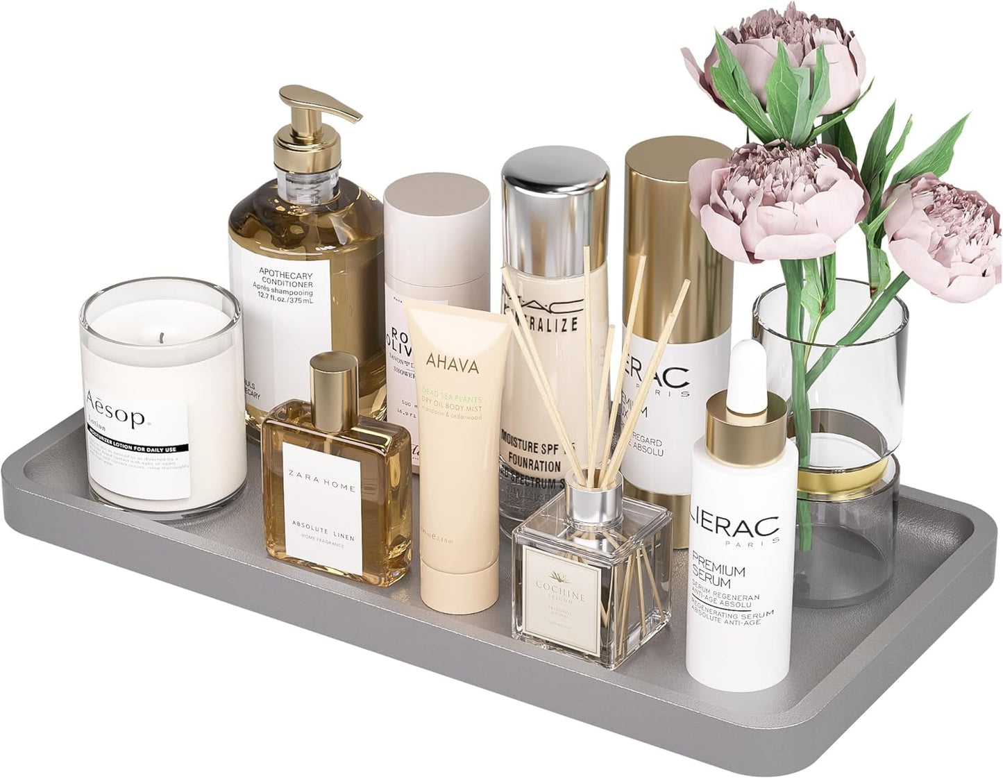 Bathroom Vanity Tray for Countertop - Bamboo Organizer Tray for Dresser Tops, Toilet, Perfume Small Decorative Tray Wood Tray for Home Decoration 11.81” L x 6.1” W x 0.79” H Black