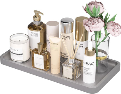Bathroom Vanity Tray for Countertop - Bamboo Organizer Tray for Dresser Tops, Toilet, Perfume Small Decorative Tray Wood Tray for Home Decoration 11.81” L x 6.1” W x 0.79” H Black