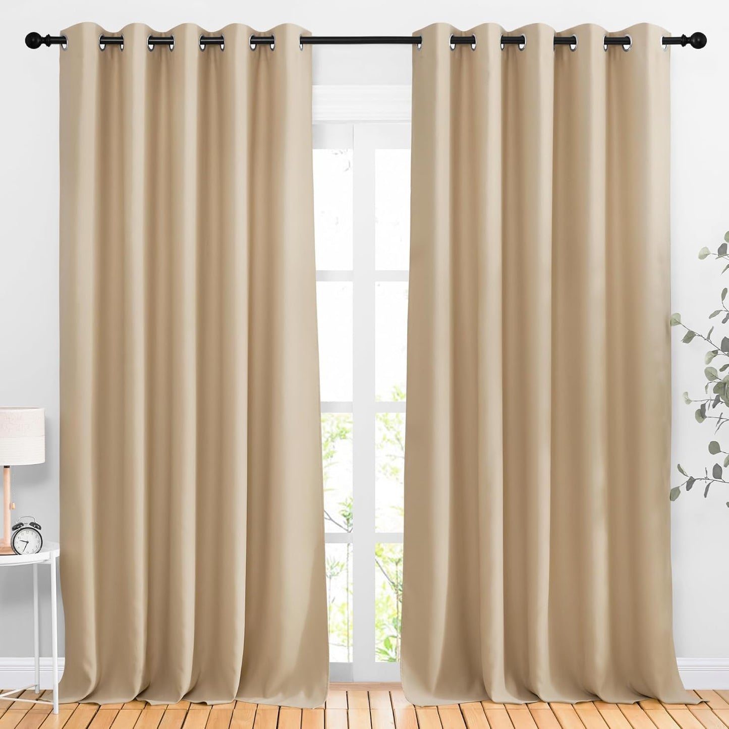 NICETOWN Halloween Pitch Black Solid Thermal Insulated Grommet Blackout Curtains/Drapes for Bedroom Window (2 Panels, 42 inches Wide by 63 inches Long, Black) - Colors D