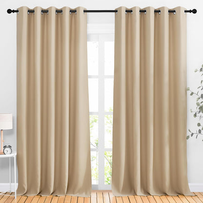 NICETOWN Halloween Pitch Black Solid Thermal Insulated Grommet Blackout Curtains/Drapes for Bedroom Window (2 Panels, 42 inches Wide by 63 inches Long, Black) - Colors D