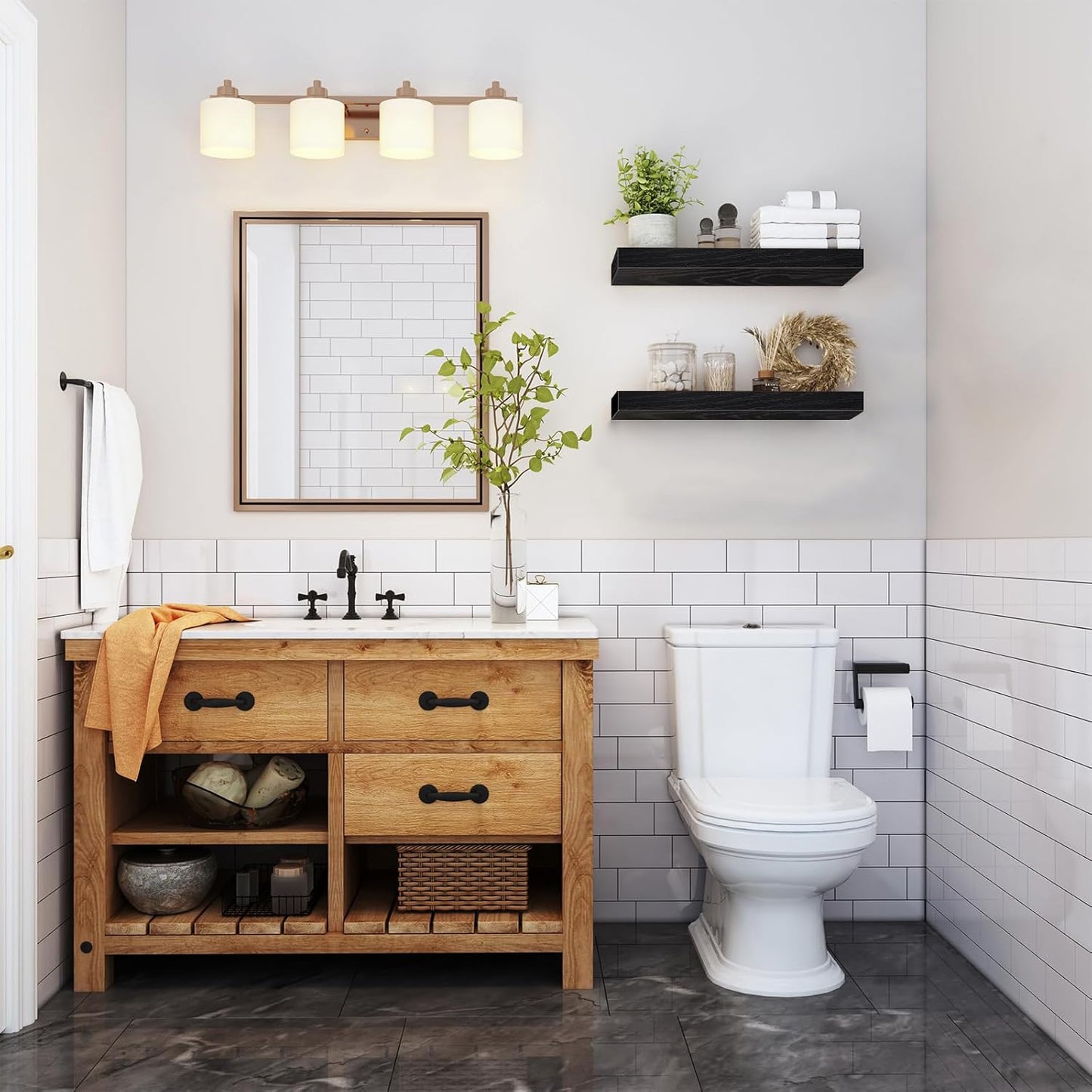 QEEIG Floating Shelves for Wall Bathroom Shelf Bedroom Kitchen Living Room Hanging Book Shelves Small Farmhouse Decor 16 inch Set of 3, Rustic Brown (015-BN3)