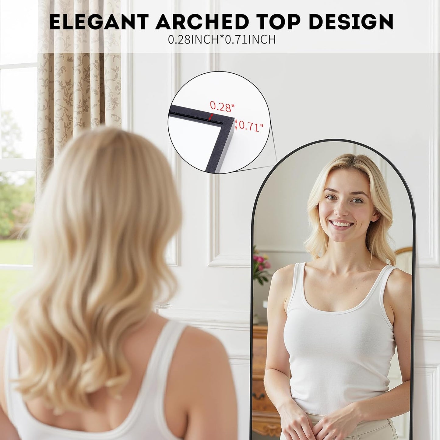 Simple Deluxe Arched Full Length Mirror, 71"x26"Large Floor Mirrors, for Wall Door Bedroom Bathroom Living Room (Gold)