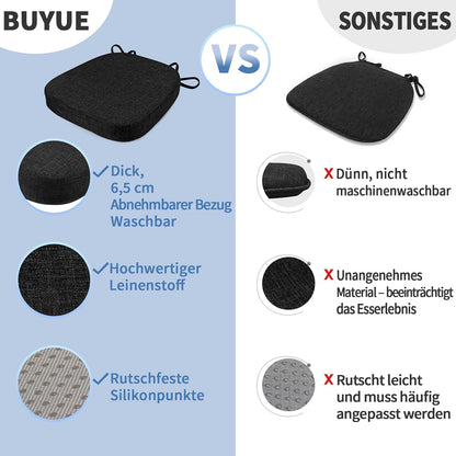 BUYUE Thickened 2.5" Friendly Woven Fabric Dining Chair Cushion, U-Shape High Density Foam Comfortable Chair Pad for Kitchen, Slip Resistant Indoor Seat Cushion (1 Piece, Dark Gray)