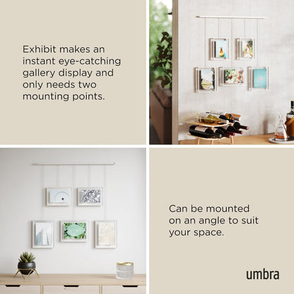 Umbra Exhibit Picture Frame Gallery Set, Adjustable Wall Collage Displays Nine Photos (Four 5x7" and Five 8x10"), Set of 9, Black