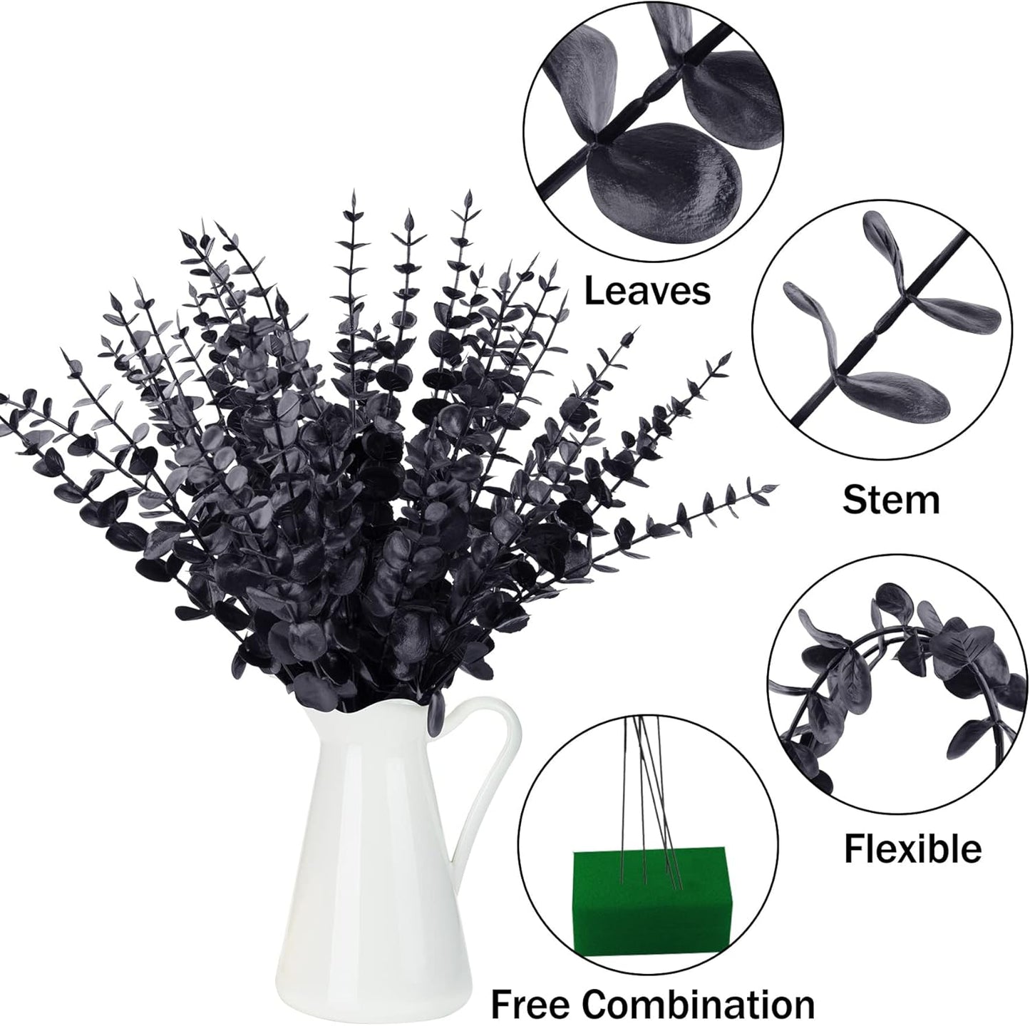 FEQO 36 Pcs Artificial Eucalyptus Stems Dark Brown Leaves Faux Eucalyptus Stems Branches 15 inch for Wedding Bouquet Home Deco