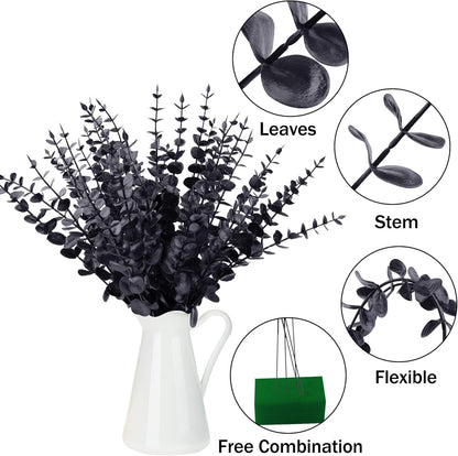 FEQO 36 Pcs Artificial Eucalyptus Stems Dark Brown Leaves Faux Eucalyptus Stems Branches 15 inch for Wedding Bouquet Home Deco