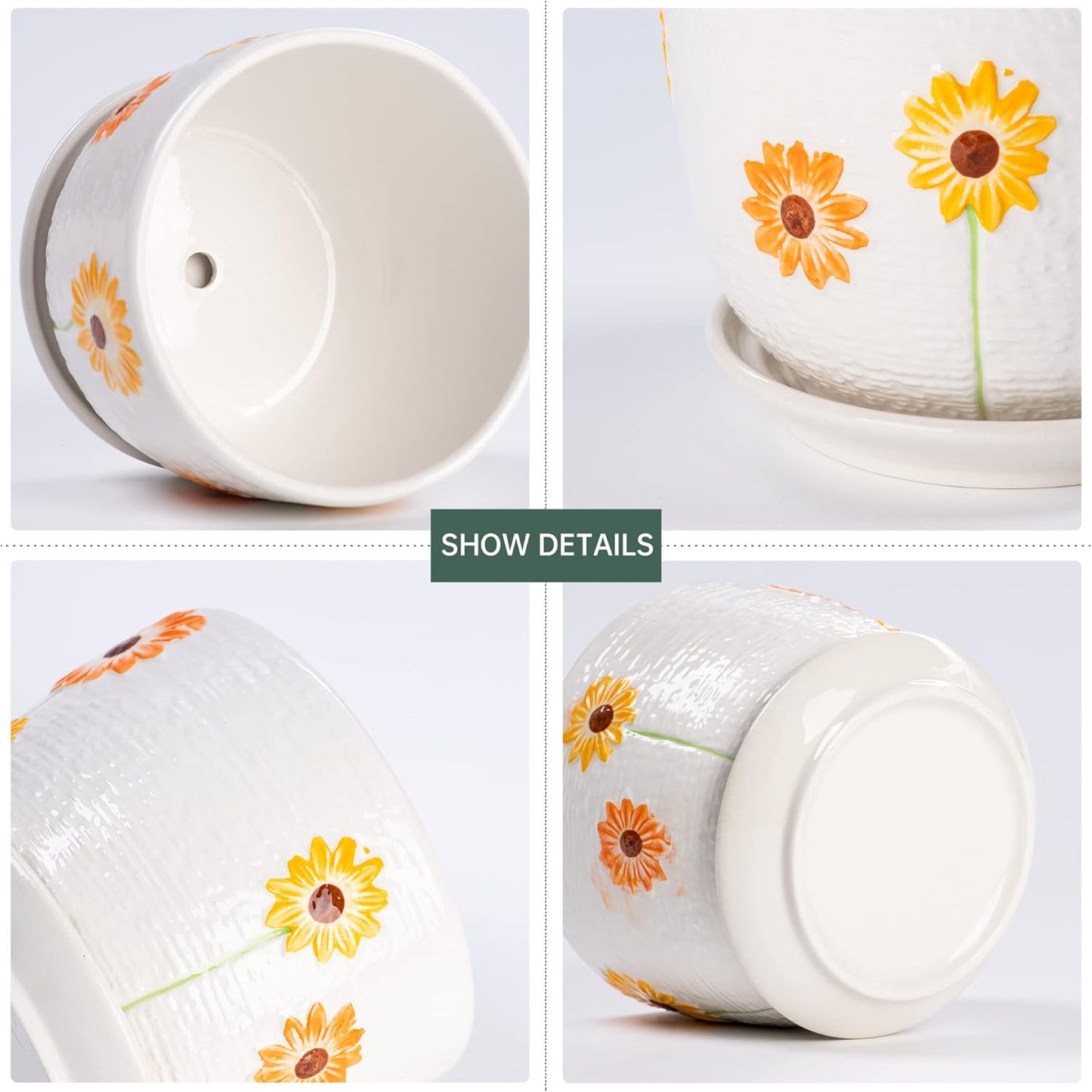 Ton Sin Grey Flower Pots, Texture Planter for Indoor Plants Set of 3 Ceramic Flower Pots with Saucer, Cute Garden Pots Succulent Pots, 6.75/5.6/4.2 Inch, Indoor Outdoor Home Garden Decor