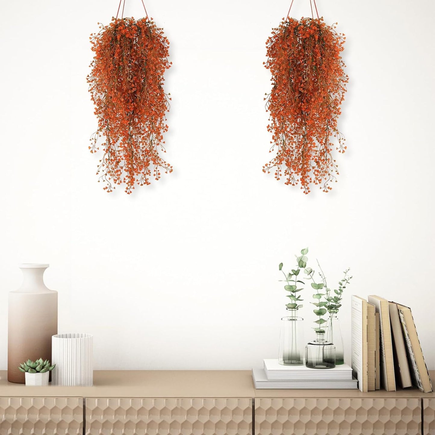 RECUTMS Fake Hanging Plants Artificial Ferns for Outdoor Hanging Faux Plants Vine Ivy Faux Fern Hanging Vines Wall Plants for Home Garden Party Wedding Decor (White 4P)