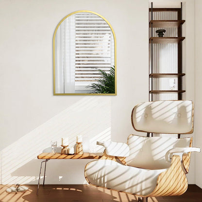 Black Arched Wall Mirror Aluminum Alloy Frame Bathroom Mirror Brushed Metal Vanity Wall Mounted Mirror for LivingRoom Bedroom Entryway Room Home Decor 16"x12"