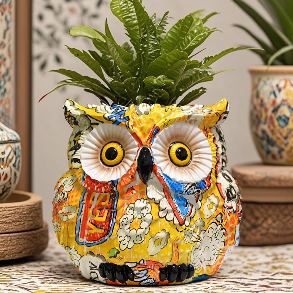 Owl Planter, Owl Succulent Pots, Funny Plant Pots Indoor/Outdoor, Decorative Garden Flower Pot, Cute Small Planters for office Home Decor, Unique Statue Figurine Gifts for Women Mother Teacher Red