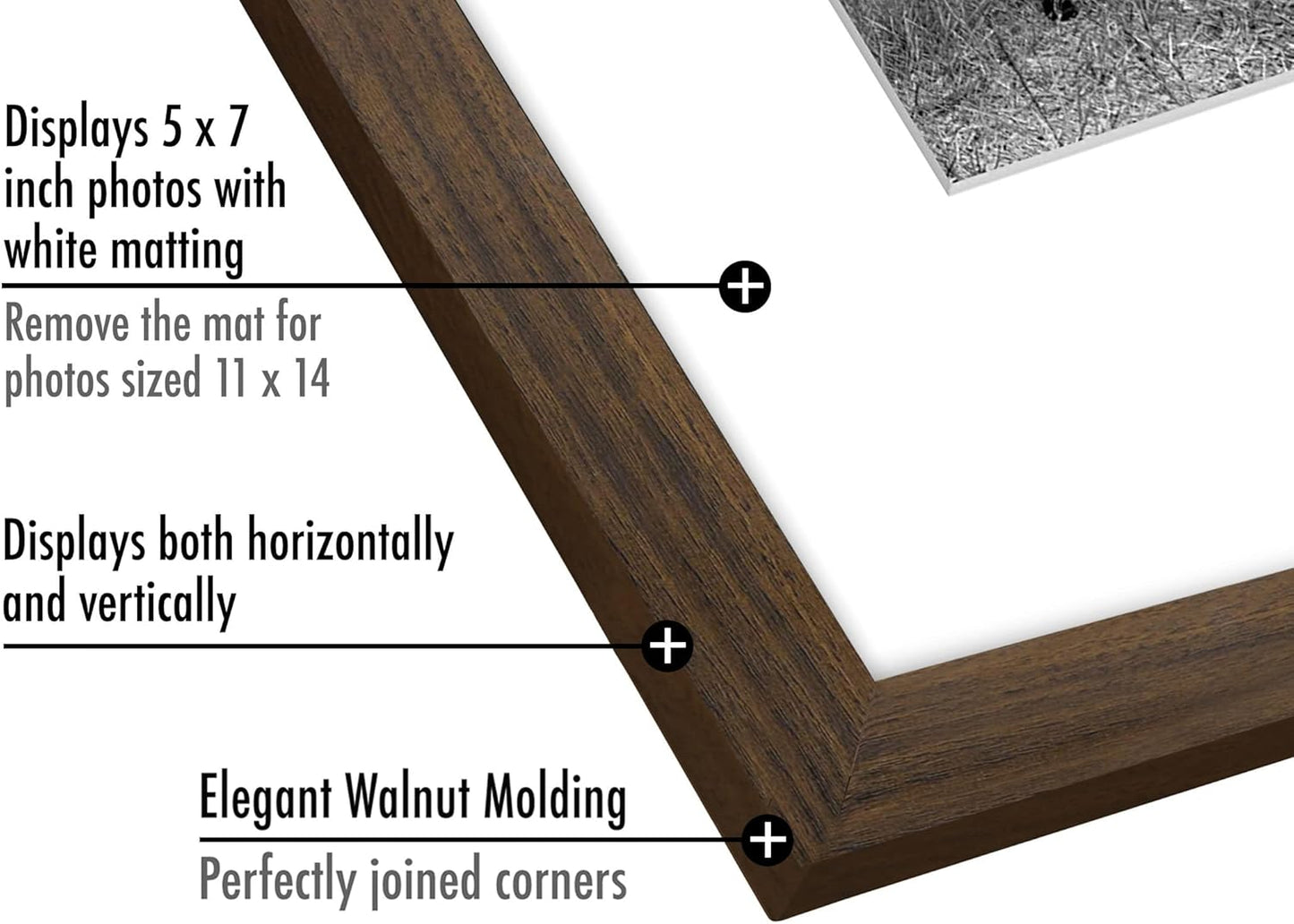 Americanflat 11x14 Picture Frame with Shatter-Resistant Glass - Use as 5x7 Frame with Mat or Display 11x14 Photo Without Mat - Signature Collection - Picture Frames for Wall Display - Black