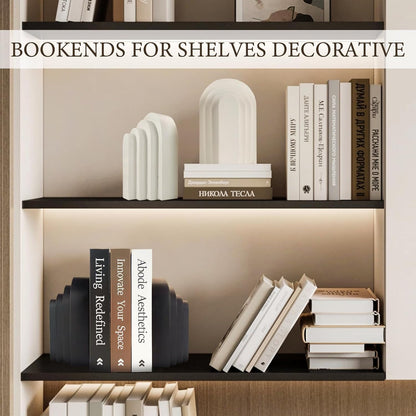 Heavy Duty Book Ends for Shelves, Decorative Book Stopper for Shelves, Resin Decor Bookends for Heavy Books, Modern Home Decor Aesthetic Bookend Aesthetically Pleasing Layered Arch Design, Set of 2