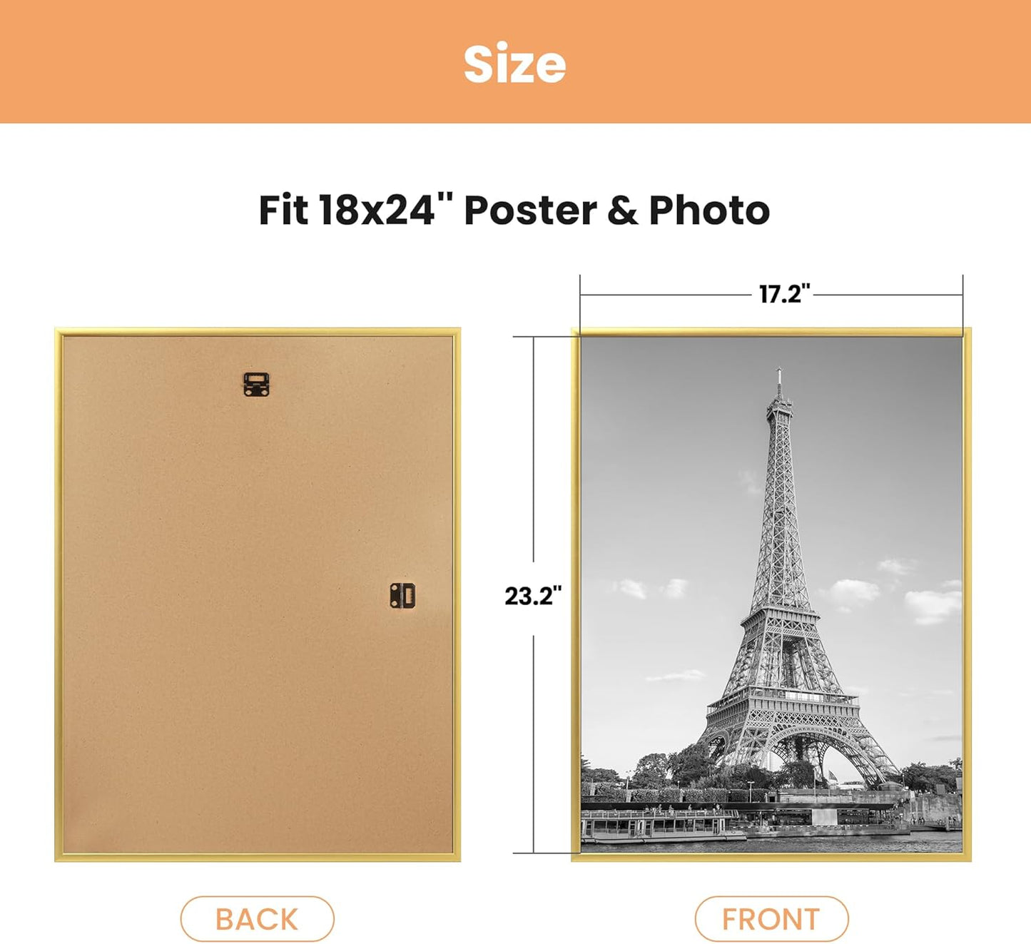 upsimples 18x24 Picture Frame Black 3 Pack, Scratch-Proof Poster Frames 18 x 24 for Photo Gallery - Slide-In Strips, Horizontal or Vertical Wall Mounting