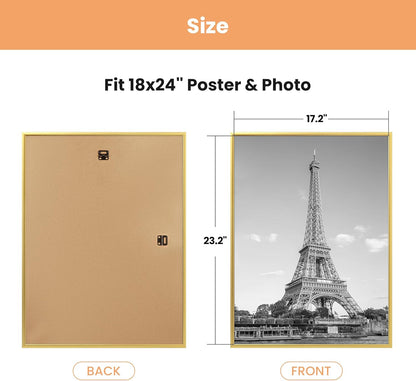 upsimples 18x24 Picture Frame Black 3 Pack, Scratch-Proof Poster Frames 18 x 24 for Photo Gallery - Slide-In Strips, Horizontal or Vertical Wall Mounting