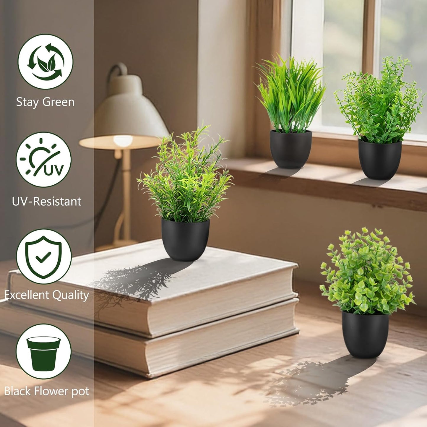 4 Pack Small Fake Plants Mini Artificial Plants Potted Desk Plant for Table Desk Bathroom Shelf Home Kitchen Office Decor