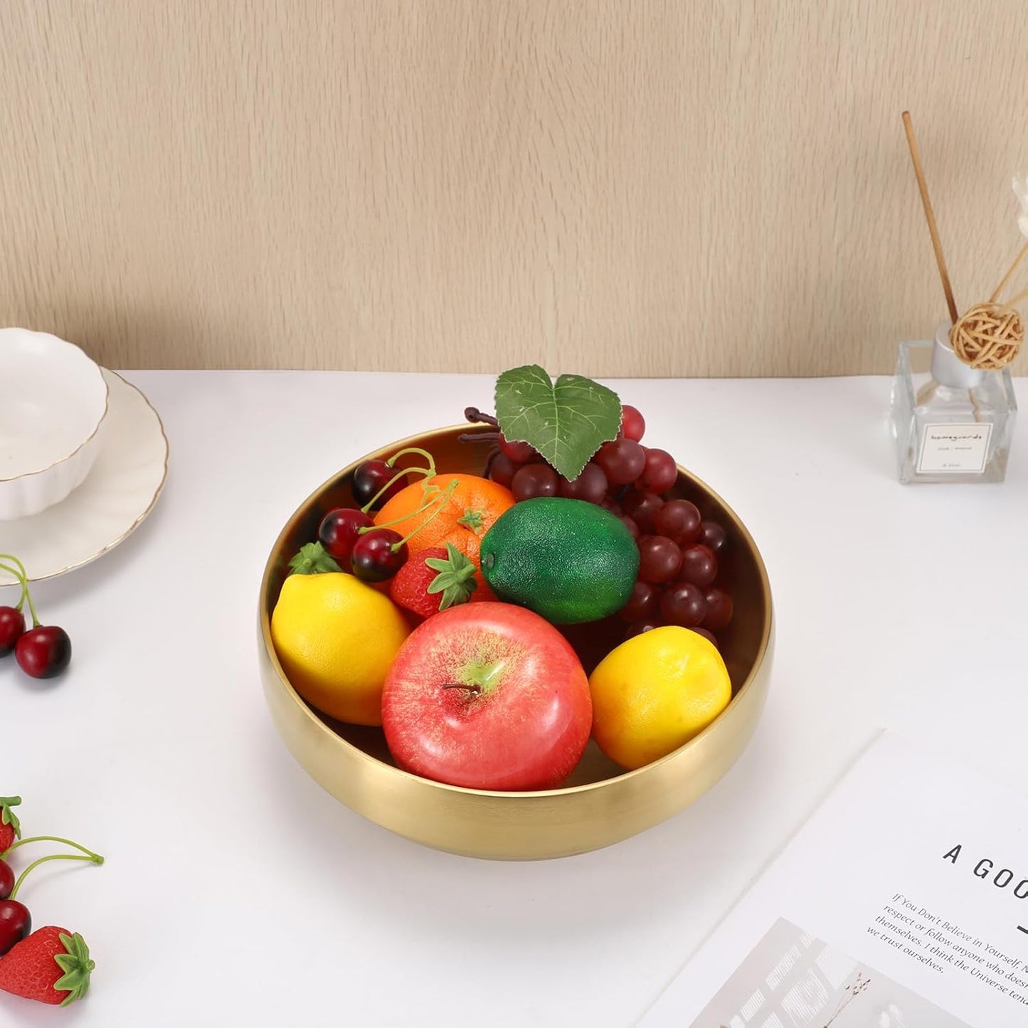 Key Bowl for Entryway Table Decorative Key Dish for Organizing Tabletop Catch All Bowl Gold Fruit Bowls for Kitchen Counter, Coffee Table,7.4 Inches