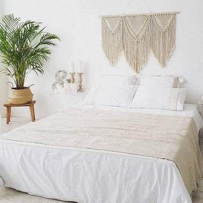 guzhiou large macrame wall hanging - Boho Tapestry Macrame Wall Decor Art- Chic Bohemian Handmade Woven Tapestry Home Decoration for Bedroom Living Room Apartment Wedding Party - 43"x32" (Wood bead)