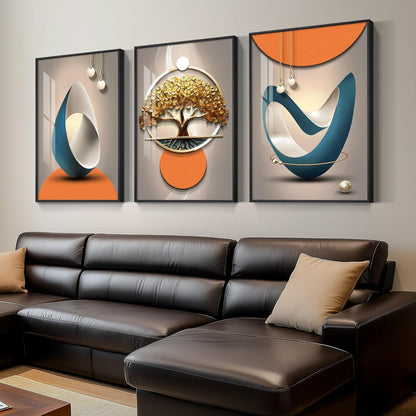 Framed Modern Luxury Gold Wall Art, Set of 3 Piece Contemporary Paintings Artwork for Walls, Golden Prints Pictures with Gold Frame, Wall Decor for Living Room, Hallway, Bedroom, Office 16x24 Inch