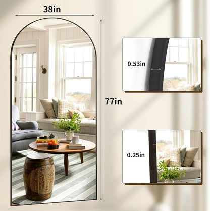 XRAMFY 56"x21" Arched Full Length Mirror Floor Mirrors with Aluminum Alloy Frame Free-Standing Wall Mounted Floor Mirrors or Large Dressing Mirror, Black Mirror Full Length