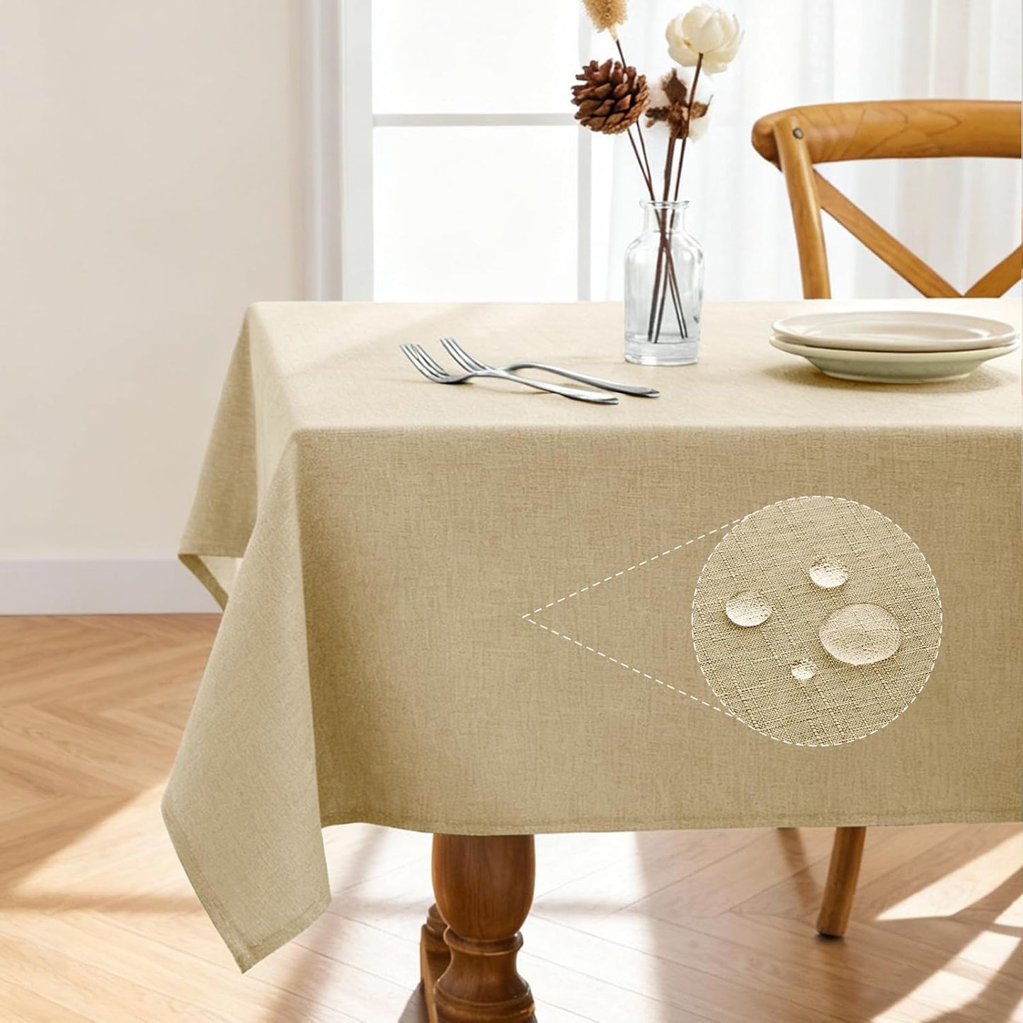 Pureegg Rectangle Linen Tablecloth Waterproof & Stain Resistant, Wrinkle-Free Table Cloth Adds Elegance and Protection, Ideal for Dining, Party, Wedding and Outdoor, 52 x 70 Inch, Sage Green