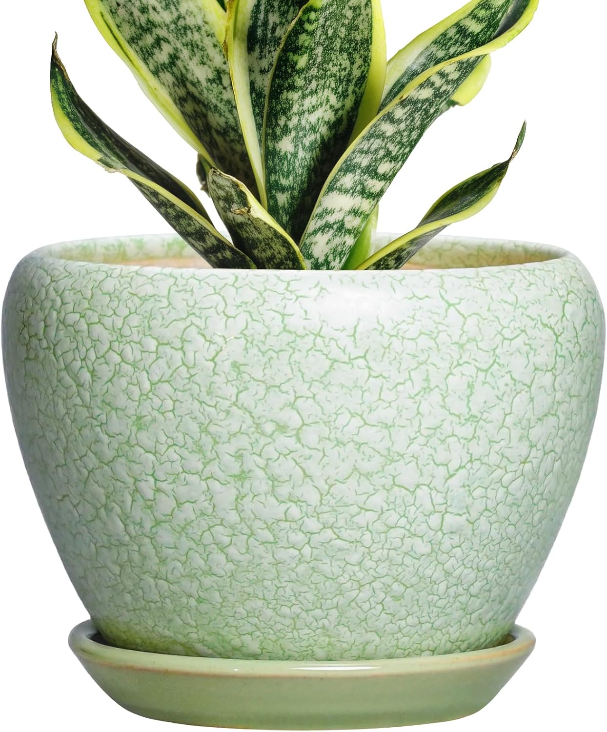 6 Inch Plant Pot - Ceramic Pots for Plants with Drainage Hole and Saucer, Round Succulent Planter Indoor Outdoor, Modern Flower Pot for Snake Plants, Home Decor, Gifts for Plant Lover, Blue