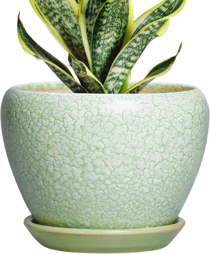 6 Inch Plant Pot - Ceramic Pots for Plants with Drainage Hole and Saucer, Round Succulent Planter Indoor Outdoor, Modern Flower Pot for Snake Plants, Home Decor, Gifts for Plant Lover, Blue