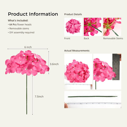 Auihiay 64 PCS Artificial Hydrangea Flowers, Silk Hydrangea Full Flowers Heads with Stems for Wedding Centerpieces, Home, Garden, Baby Shower, Party Decoration (Ivory)