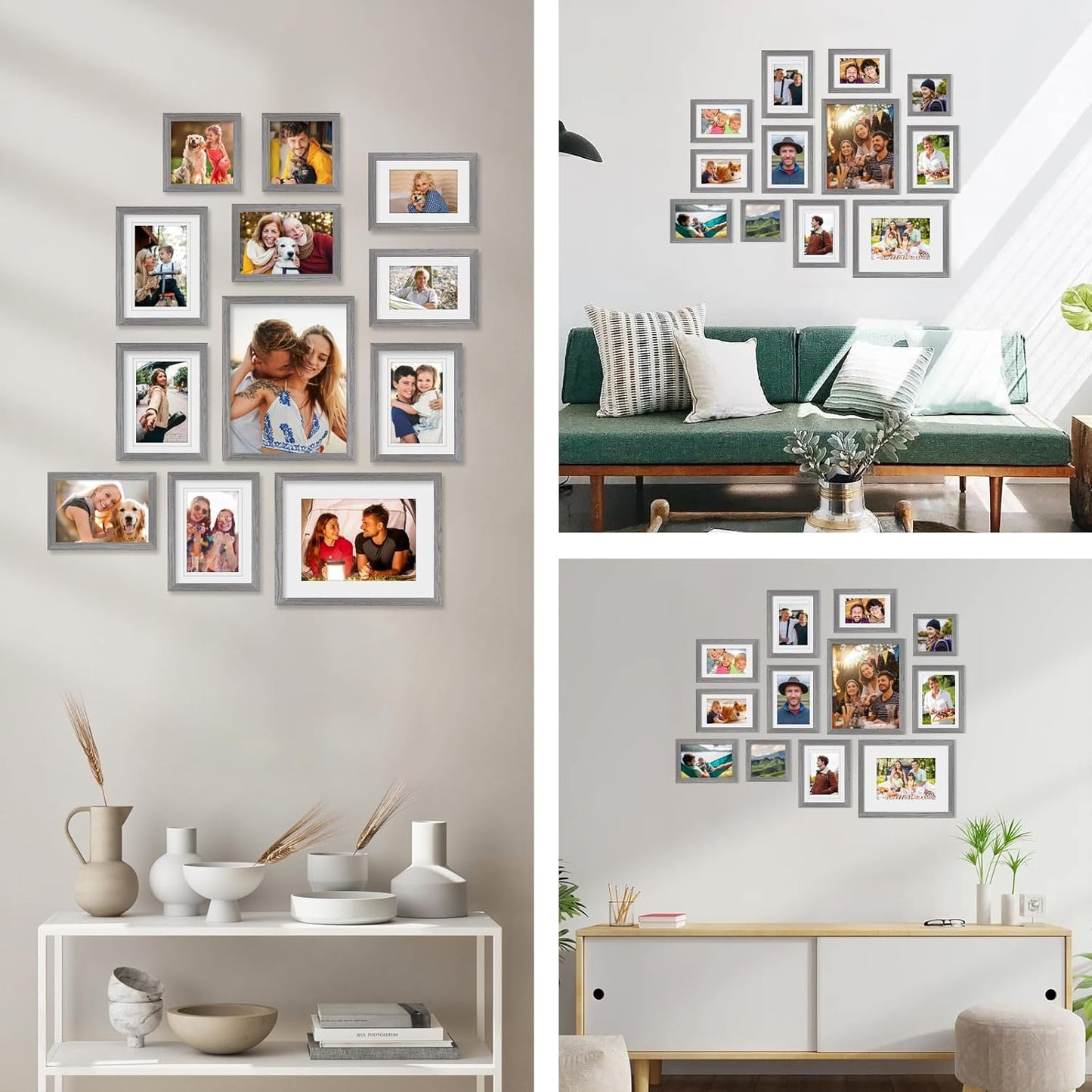 Egofine Picture Frame Set 12 Pack, Picture Frames Collage Wall Decor with Two 11x14, Two 8x10, Four 5x7, Four 4x6 for Wall and Tabletop, Made of Solid Wood, Covered by Plexiglass, Natural Wood