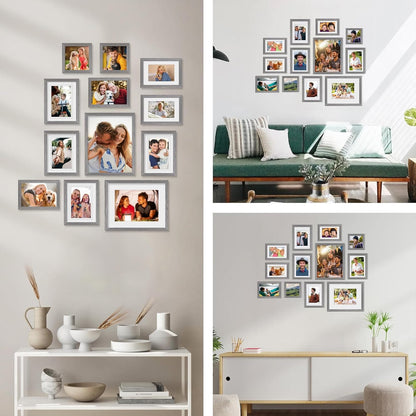 Egofine Picture Frame Set 12 Pack, Picture Frames Collage Wall Decor with Two 11x14, Two 8x10, Four 5x7, Four 4x6 for Wall and Tabletop, Made of Solid Wood, Covered by Plexiglass, Natural Wood