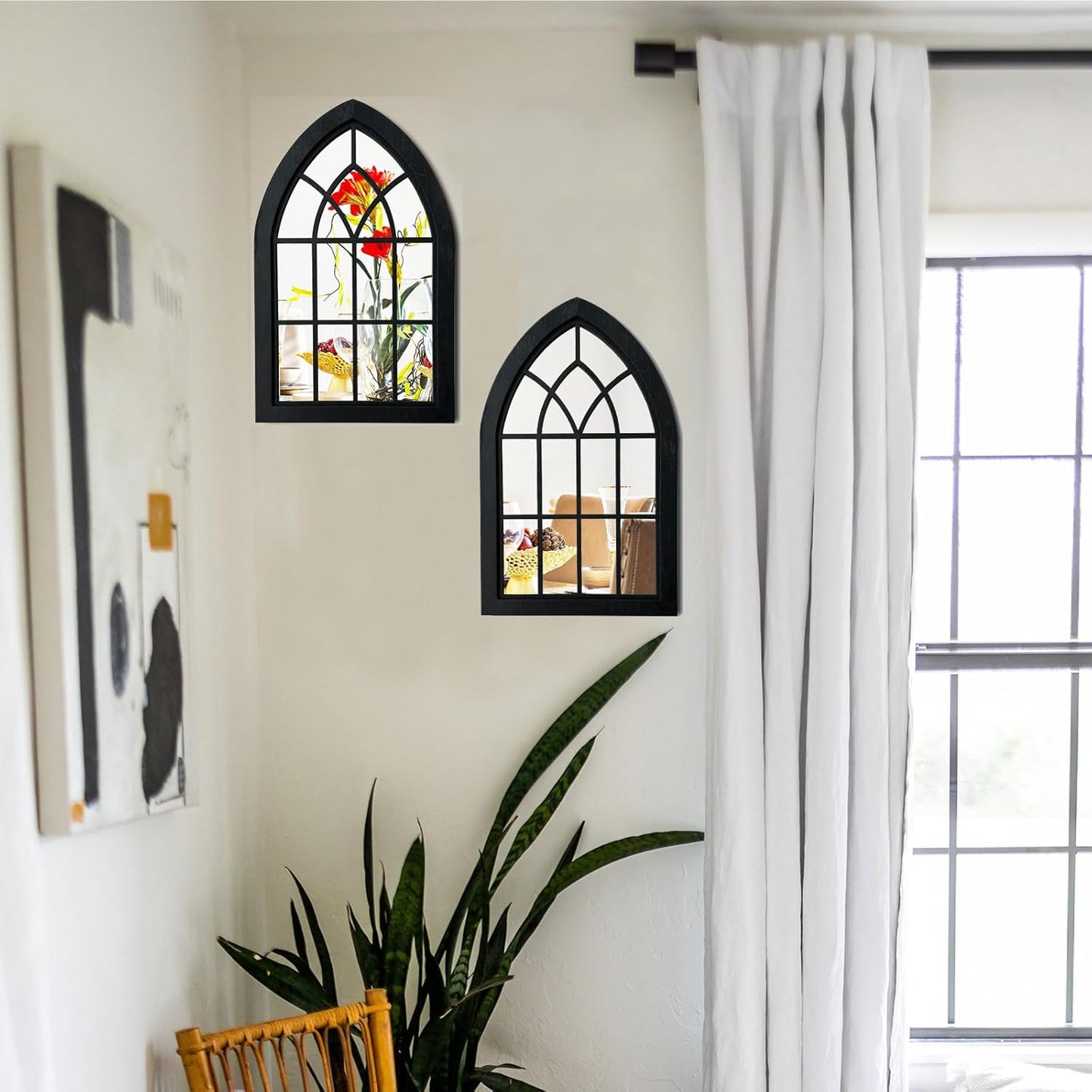 ZEXUIRU 4 Set. Rustic Wall Mirrors for Bedroom Bathroom Living Room Entryway Wood Farmhouse Square Easy to Hang Framed Decorative Accent Hanging Wall-Mounted Mirror Set for Living Room - Black