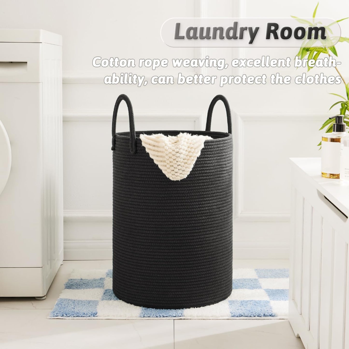 Artfeel Laundry Basket,Woven Cotton Rope Laundry Hamper,60L for Decor Storage of Dirty Clothes,Toys and Blankets in Bathroom,Baby Room and Living Room