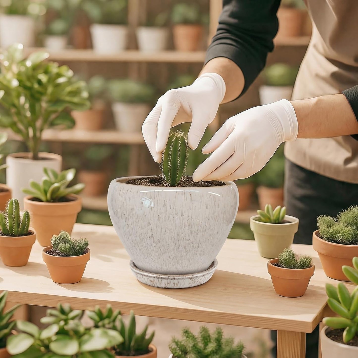Deep Dream 6 Inch Plant Pots- Ceramic Planter Pot with Drainage Hole and Saucer, Round Flower Pot for Indoor Outdoor Succulent, Snake Plants and Cactus, Blue